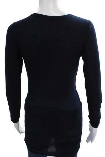 Malika Womens Tunic Cashmere V-Neck Long Sleeve Blue Sweater Size S