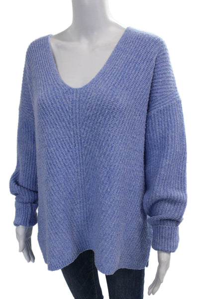 Caslon Women Pullover Sweater V Neck Blue Polyester Blend Long Sleeve Size XL