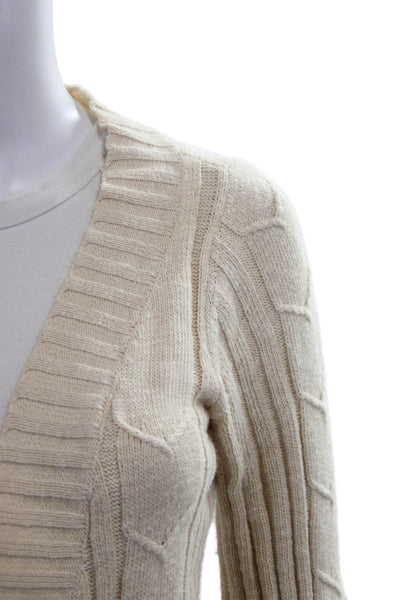 James Perse Women Cardigan Beige V-Neck Geometric Cotton Long Sleeve Size 2