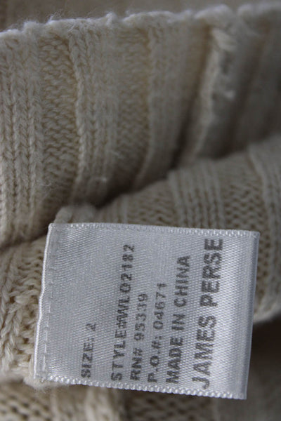 James Perse Women Cardigan Beige V-Neck Geometric Cotton Long Sleeve Size 2