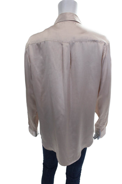 Gilber Gilmore Women Basic Button-Up Silk Collared Solid Long Sleeve Top Size S