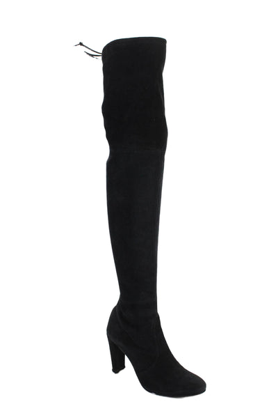 Stuart Weitzman Women's Round Toe Suede Over The Knee Boots Black Size 7