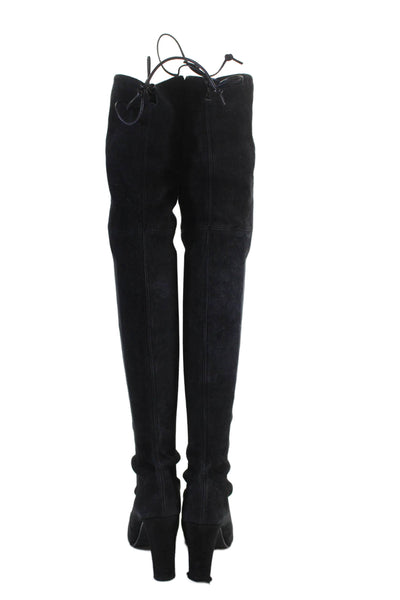 Stuart Weitzman Women's Round Toe Suede Over The Knee Boots Black Size 7