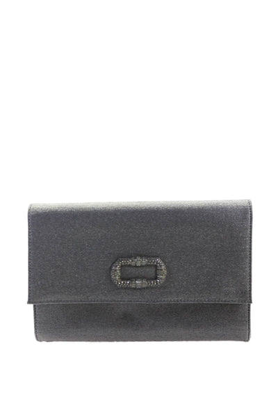Judith Jack Womens Jeweled Front Button Closure Clutch Handbag Silver