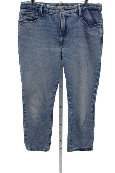 Good American Womens Straight Jeans Blue Cotton Blend High Rise Size 30