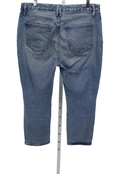 Good American Womens Straight Jeans Blue Cotton Blend High Rise Size 30