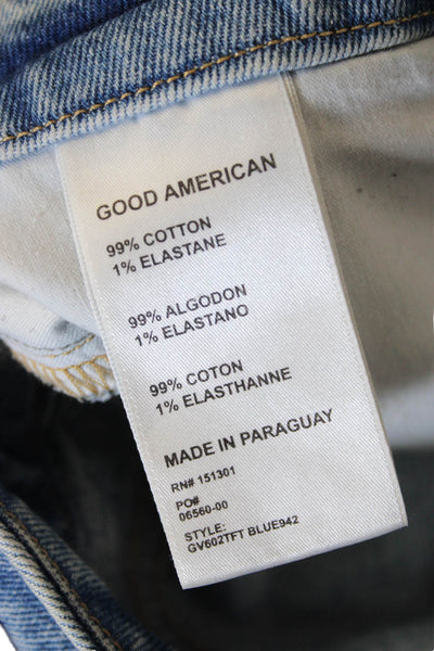 Good American Womens Straight Jeans Blue Cotton Blend High Rise Size 30