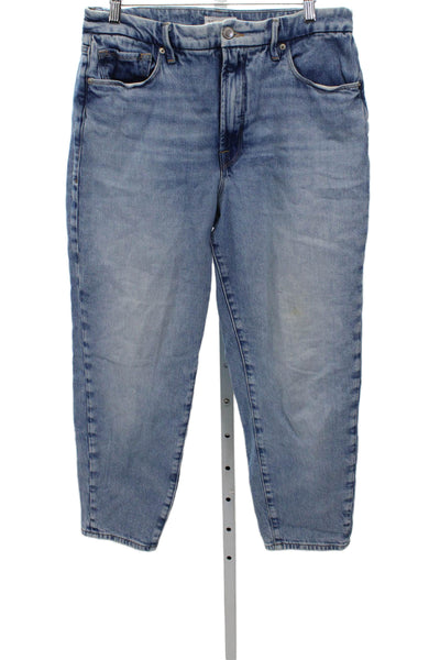 Good American Womens High Rise Tapered Jeans Blue Cotton Size 30