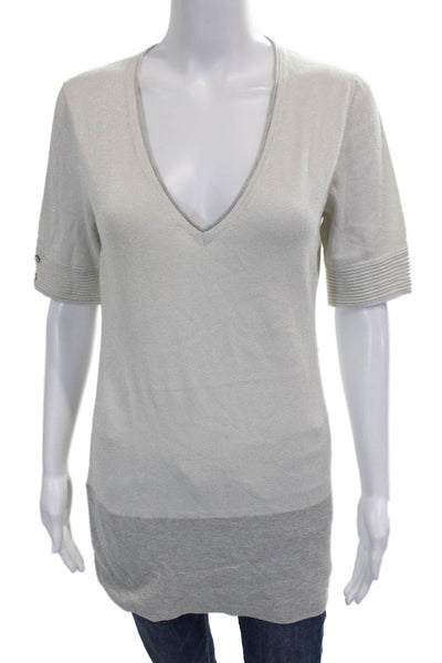 Iisli Womens Tunic Sweater V-Neck Short Sleeve Cotton Silver Size M