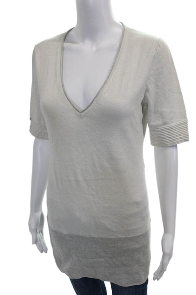 Iisli Womens Tunic Sweater V-Neck Short Sleeve Cotton Silver Size M