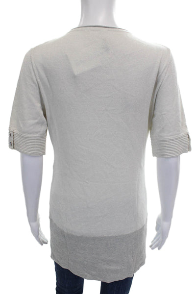 Iisli Womens Tunic Sweater V-Neck Short Sleeve Cotton Silver Size M