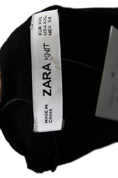 Zara Knit Womens Cardigan Black Viscose Long Sleeve Round Neck Size 2XL