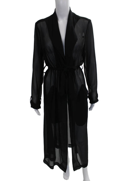 House Of CB Womens Kimono Robe Long Sleeve V Neck Black Polyester Tie Size L