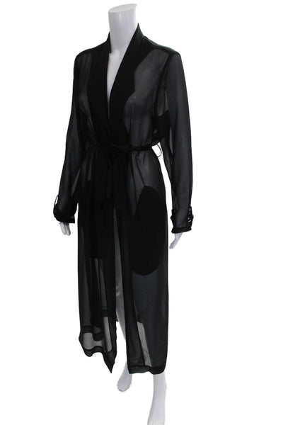 House Of CB Womens Kimono Robe Long Sleeve V Neck Black Polyester Tie Size L