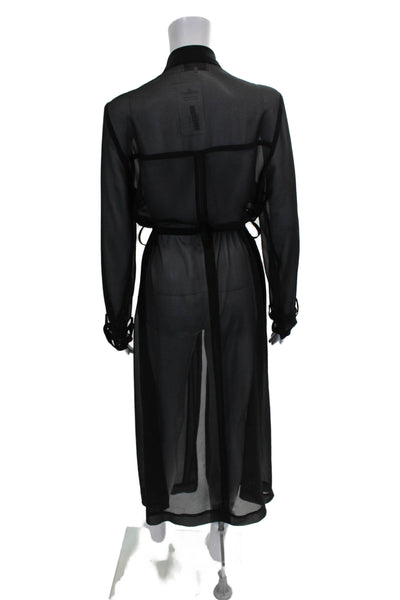 House Of CB Womens Kimono Robe Long Sleeve V Neck Black Polyester Tie Size L