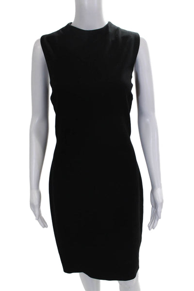 Tahari Women Sheath Black Rayon Knee Length Dress Sleeveless High Neck Size 12