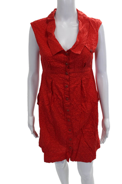 9-H15 STCL Womens Red Cotton Geometric Sleeveless Shirt Dress Size 00