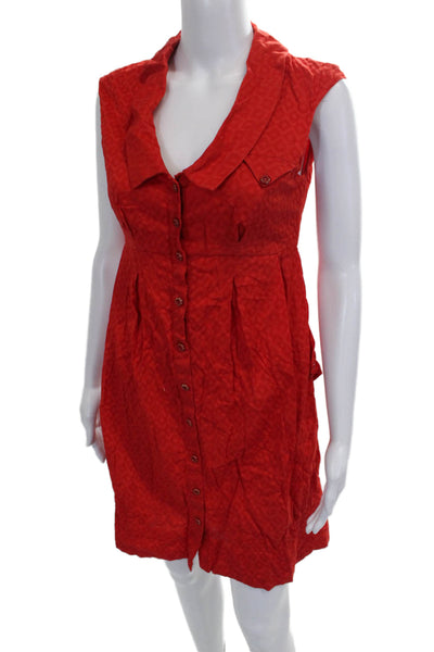 9-H15 STCL Womens Red Cotton Geometric Sleeveless Shirt Dress Size 00