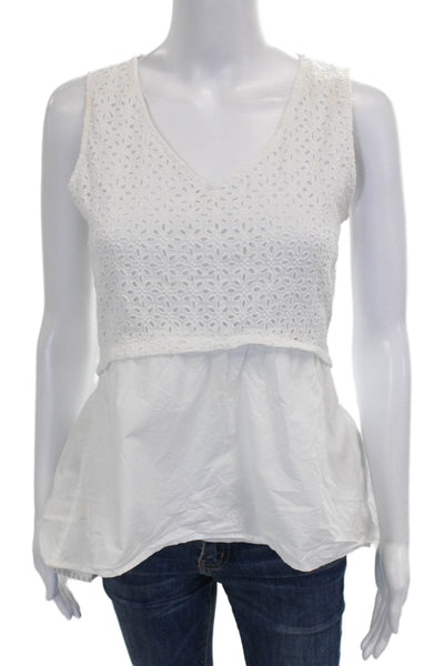 HD In Paris Womens Sleeveless Floral V Neck Cotton Blouse Size S