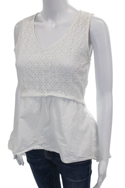 HD In Paris Womens Sleeveless Floral V Neck Cotton Blouse Size S