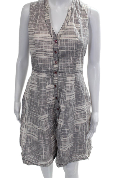 Maeve Anthropologie Womens Romper Sleeveless V-Neck Gray Check Button Size 6