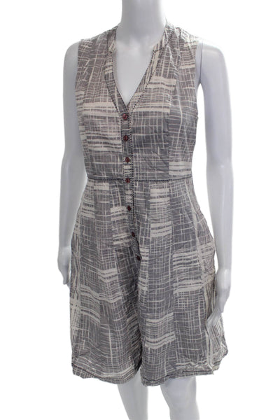 Maeve Anthropologie Womens Romper Sleeveless V-Neck Gray Check Button Size 6