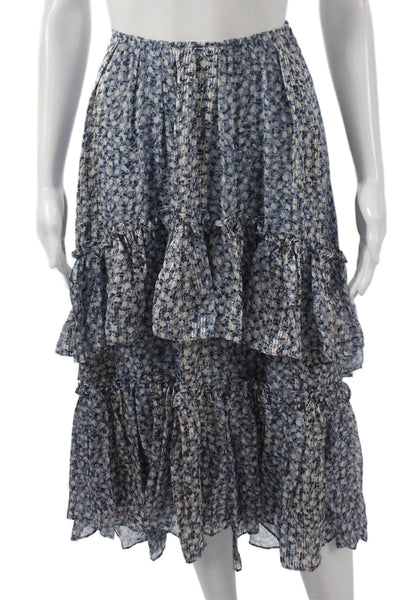 Ulla Johnson Womens Peasant Midi Silk Blend Floral Skirt Blue Zip Size 0