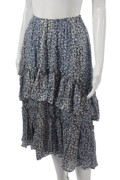 Ulla Johnson Womens Peasant Midi Silk Blend Floral Skirt Blue Zip Size 0