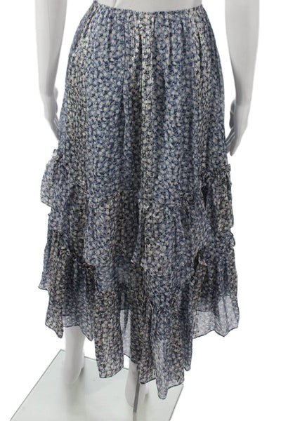 Ulla Johnson Womens Peasant Midi Silk Blend Floral Skirt Blue Zip Size 0