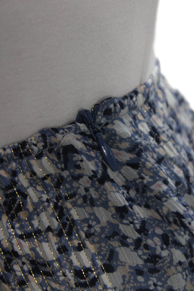 Ulla Johnson Womens Peasant Midi Silk Blend Floral Skirt Blue Zip Size 0