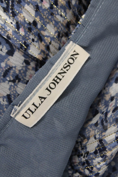 Ulla Johnson Womens Peasant Midi Silk Blend Floral Skirt Blue Zip Size 0