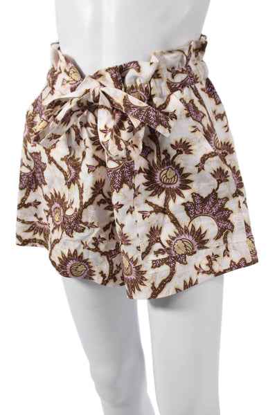 ALC Women Paperbag Floral Linen Tie Waist Shorts Size 2