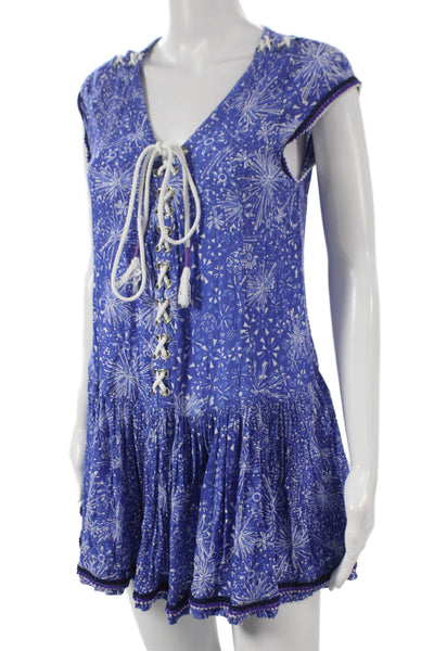 Poupette St. Barth Womens Shift Dress Blue V Neck Cap Sleeve Size XS