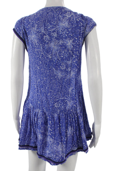 Poupette St. Barth Womens Shift Dress Blue V Neck Cap Sleeve Size XS