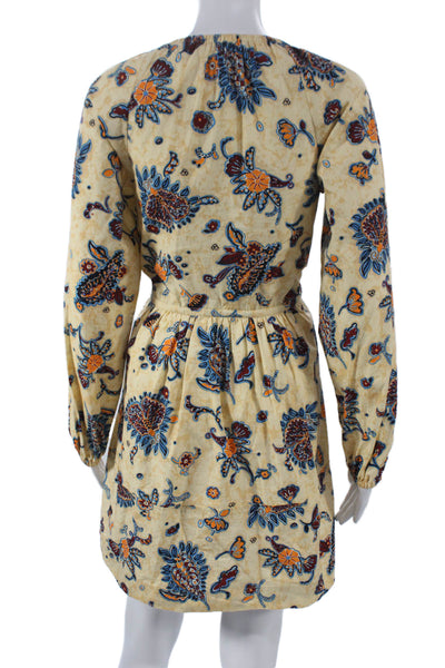ALC Women Shift Dress Beige Cotton Floral V Neck Long Sleeve Short Size 0