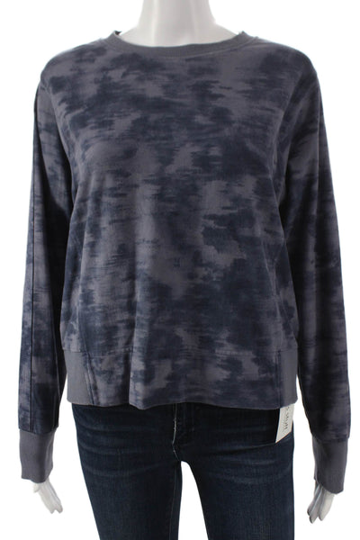 Athleta Women Blue Camo Cotton Crew Neck Pullover Long Sleeve Size XS