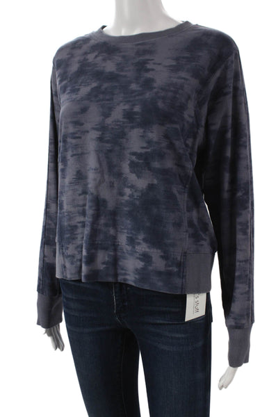 Athleta Women Blue Camo Cotton Crew Neck Pullover Long Sleeve Size XS
