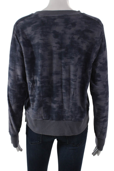 Athleta Women Blue Camo Cotton Crew Neck Pullover Long Sleeve Size XS