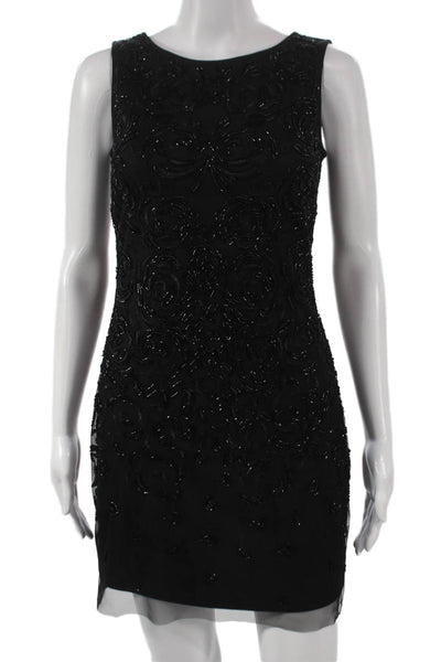 Aidan Mattox Women Sheath Dress Black Floral Knee Length Size 0