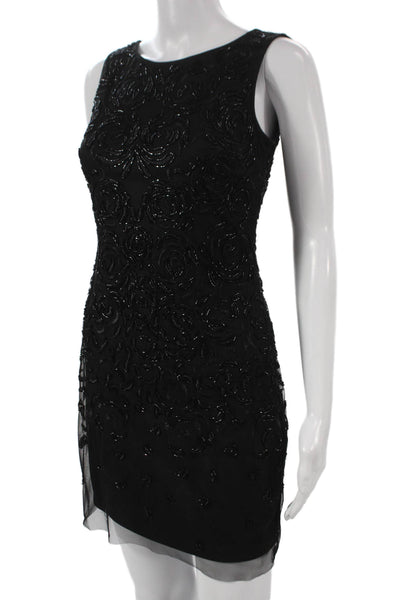 Aidan Mattox Women Sheath Dress Black Floral Knee Length Size 0