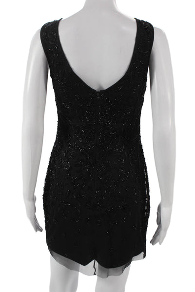 Aidan Mattox Women Sheath Dress Black Floral Knee Length Size 0