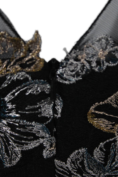 Rickie Freeman Teri Jon Womens Fit & Flare Black Floral Mid Calf Dress Size 2