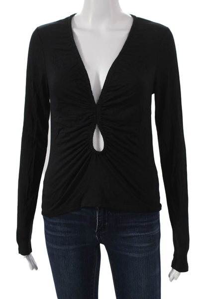 Frame Women Basic V-Neck Black Modal Long Sleeve Pullover Blouse Size M