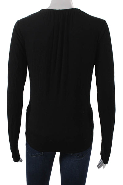 Frame Women Basic V-Neck Black Modal Long Sleeve Pullover Blouse Size M