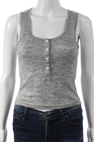 Dissh Womens Basic Sleeveless Henley Tank Gray Cotton Button Size S