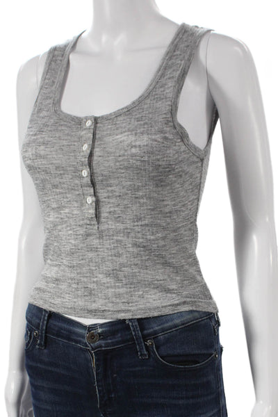 Dissh Womens Basic Sleeveless Henley Tank Gray Cotton Button Size S
