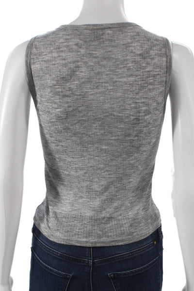 Dissh Womens Basic Sleeveless Henley Tank Gray Cotton Button Size S