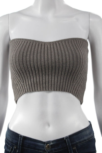 Zara Women Cropped Tank Sleeveless Sweetheart Neckline Gray Viscose Size S