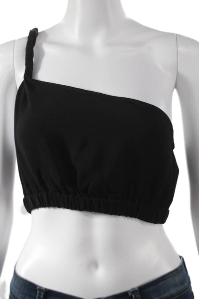 Zara Women Cropped One Shoulder Tank Black Viscose Size S