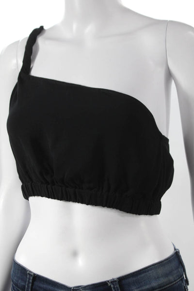 Zara Women Cropped One Shoulder Tank Black Viscose Size S